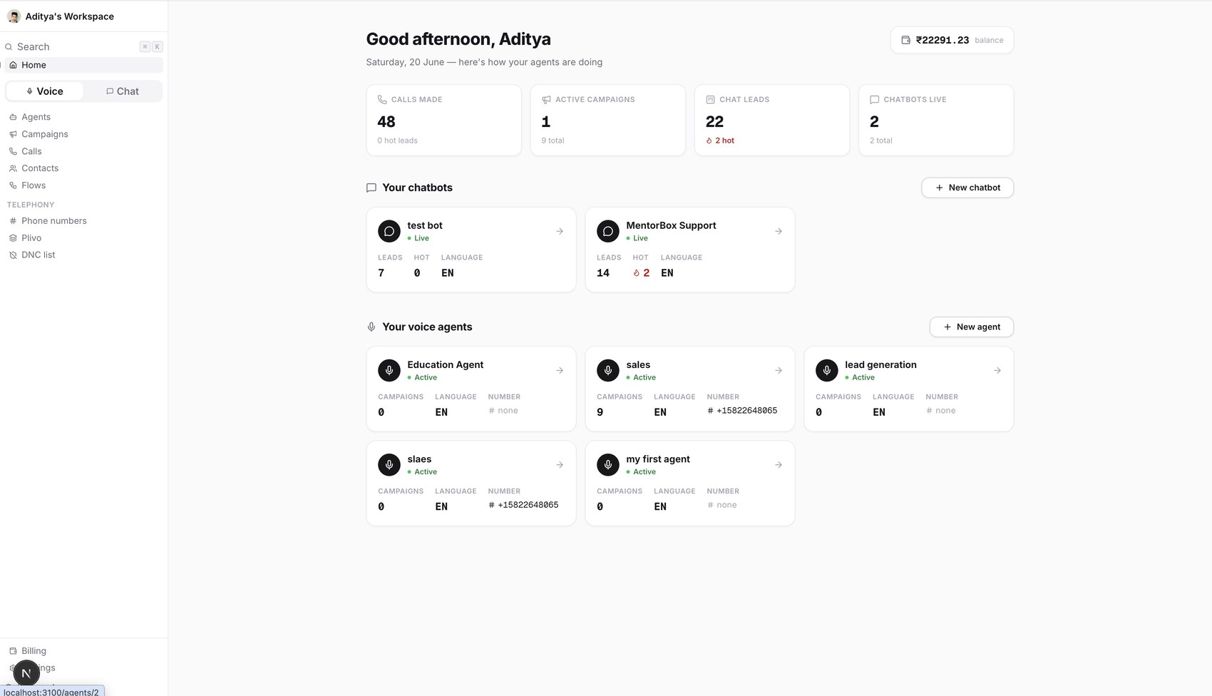 Your command center, voice agents and chatbots in one place