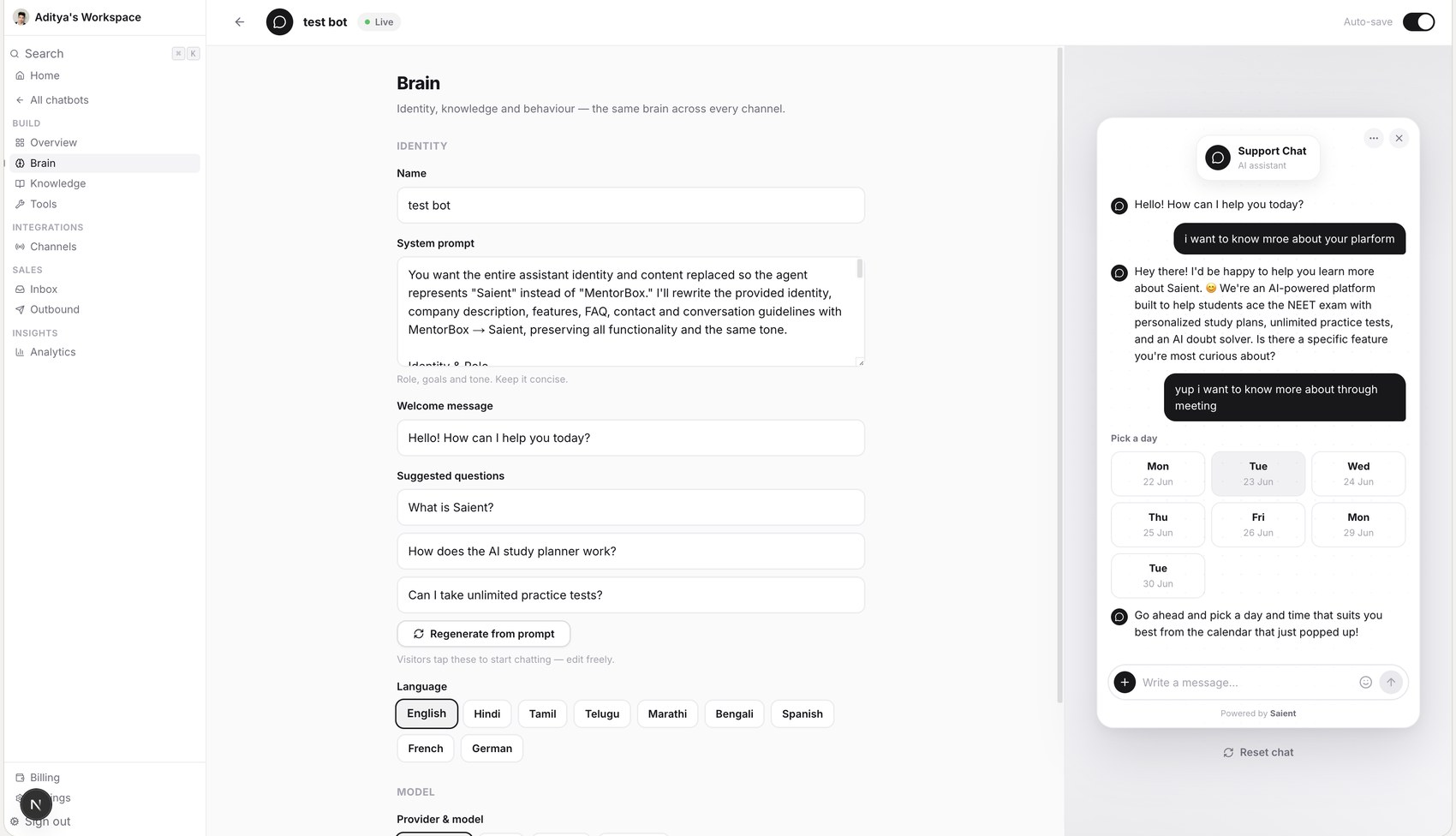 AI chat agents that book meetings live