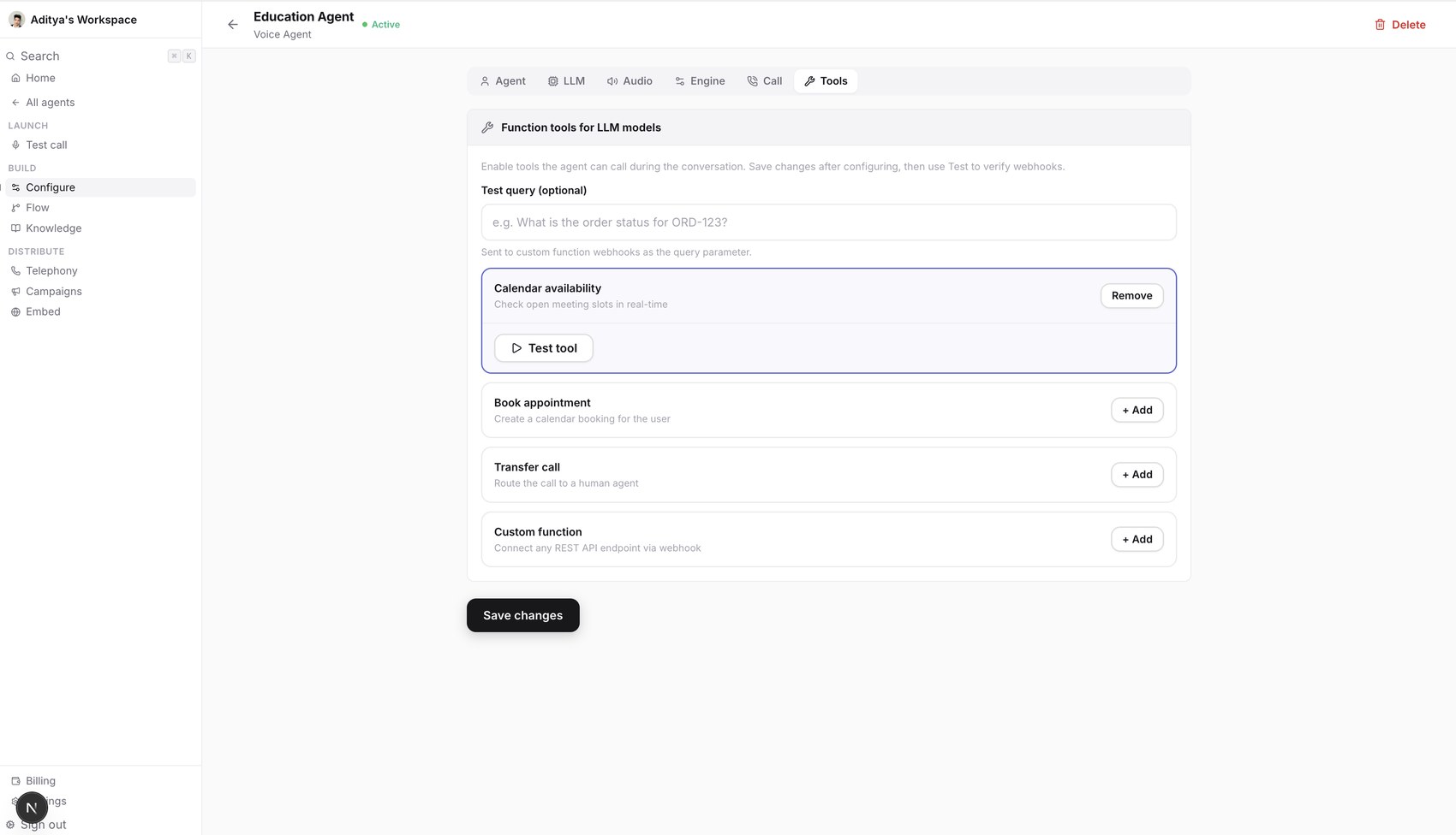 Give agents real tools: booking, transfers, your APIs